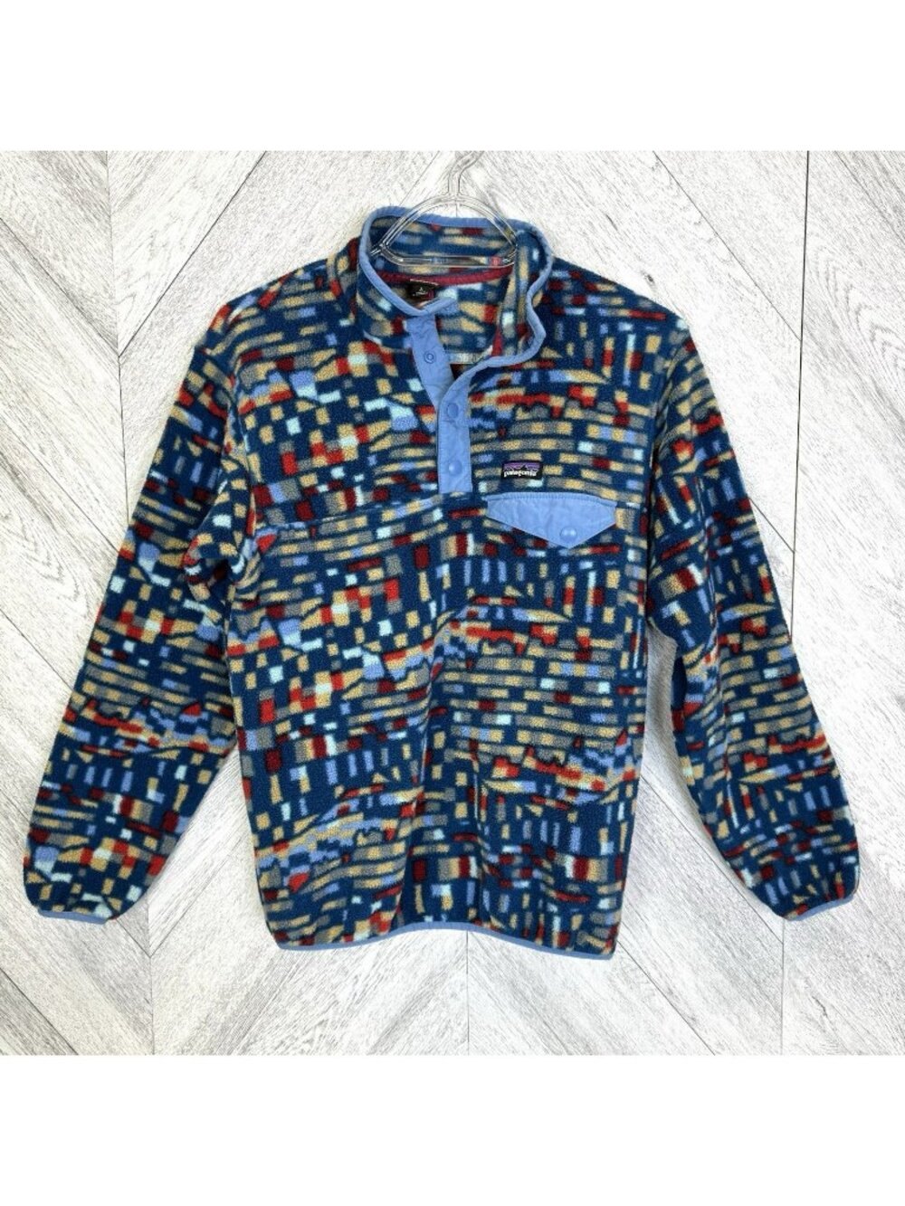 Patagonia Synchilla Snap-T Fleece Pullover Boys Size Large 12 Blue Geometric